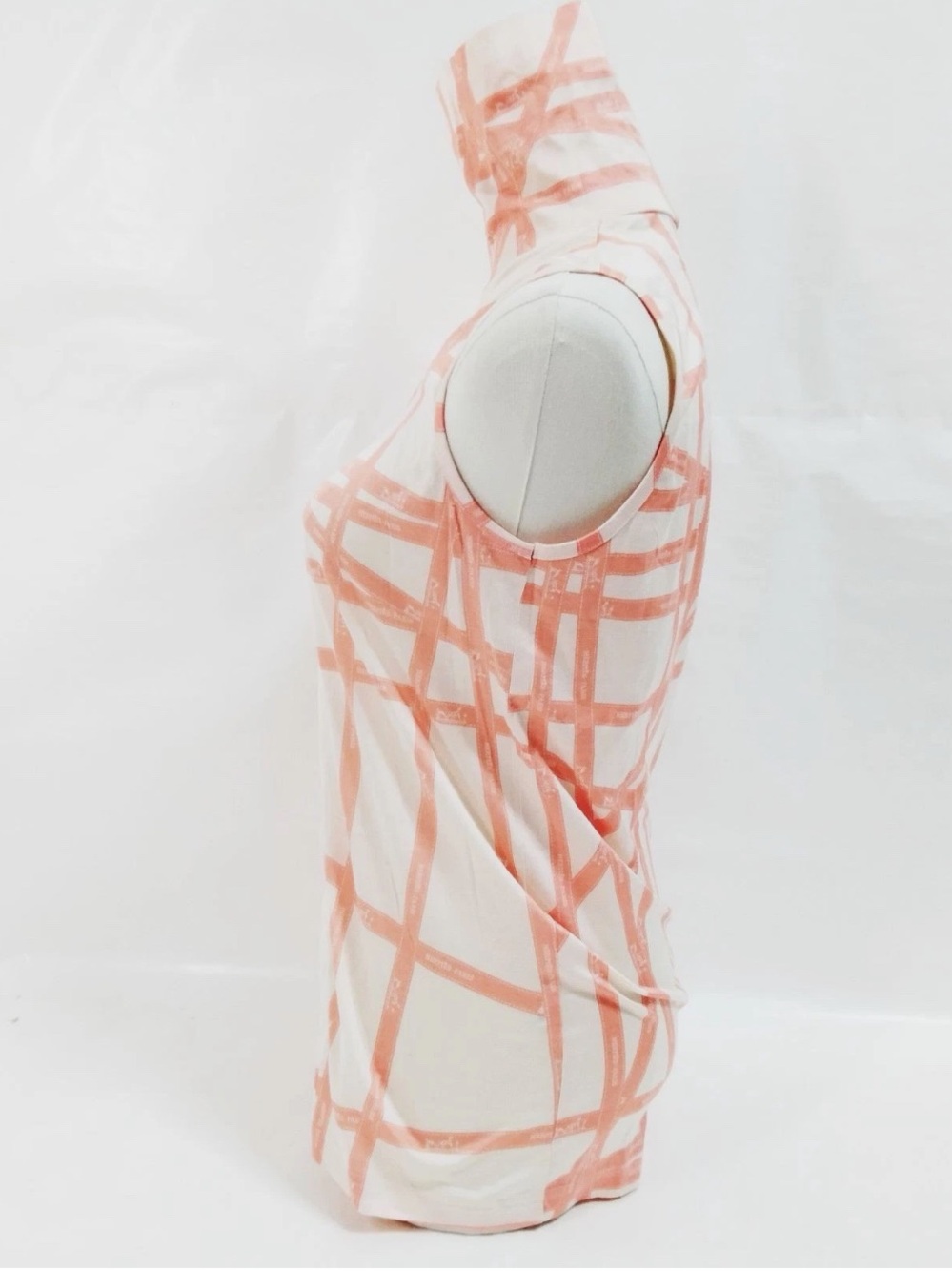 Hermès—Orange Ribbon Striped White Sleeveless Mock Neck Top, M - Picture 3 of 15